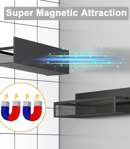 Magnetic Spice Rack for Refrigerator, 2 Pack Magnetic Shelf, Fridge Magnet Organizer with Moveable 4 Hooks, Magnet Fridge Shelf for Kitchen Organization and Storage (2 Pack)