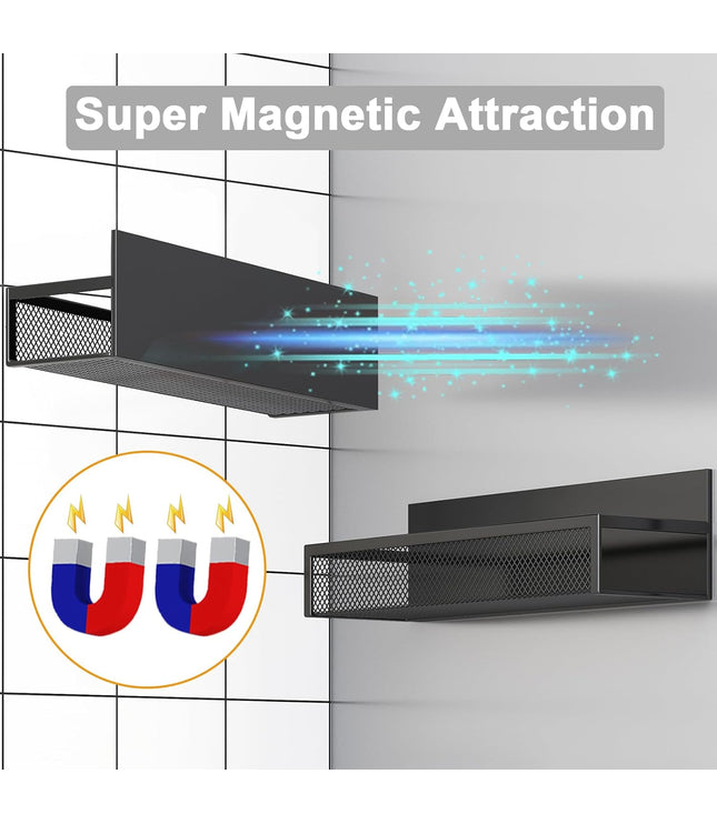 Magnetic Spice Rack for Refrigerator, 2 Pack Magnetic Shelf, Fridge Magnet Organizer with Moveable 4 Hooks, Magnet Fridge Shelf for Kitchen Organization and Storage (2 Pack)