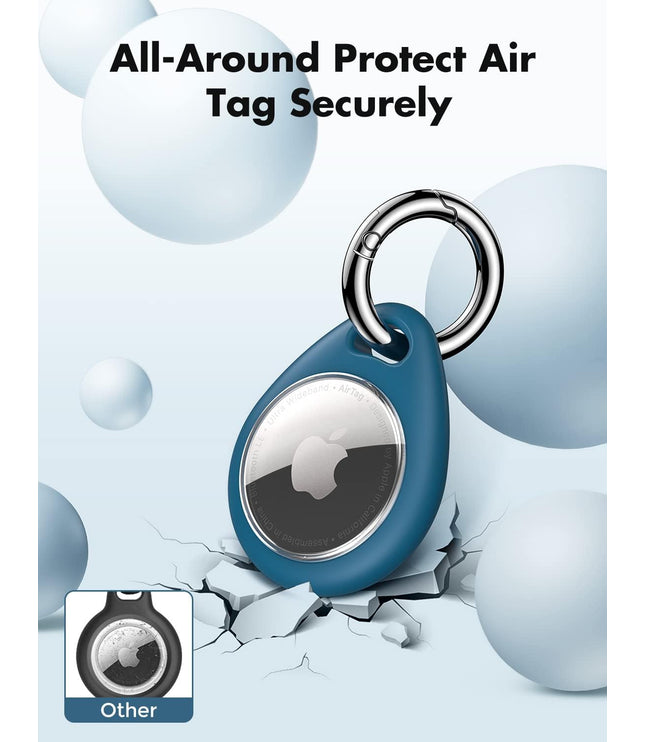 360° Protective Case for Airtag, [4-Pack] Airtags Keyring Holder, Scratch-Resistant, Lock Design, Keychain for Airtag, TPU Full Cover Case for Key, Bag, Luggage, Pet Collar (Black&Blue)