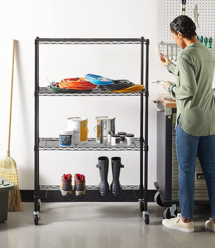 4-Shelf Storage Unit with Height Adjustable Shelves and Levelling Feet, 640 Kg Max Weight, Black, 35.6 Cm D X 91.4 Cm W X 137.1 Cm H