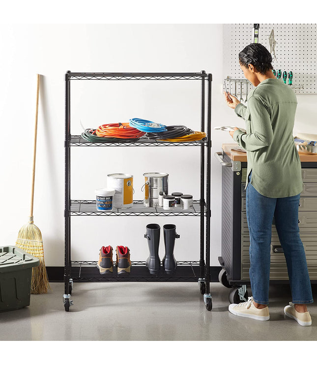 4-Shelf Storage Unit with Height Adjustable Shelves and Levelling Feet, 640 Kg Max Weight, Black, 35.6 Cm D X 91.4 Cm W X 137.1 Cm H