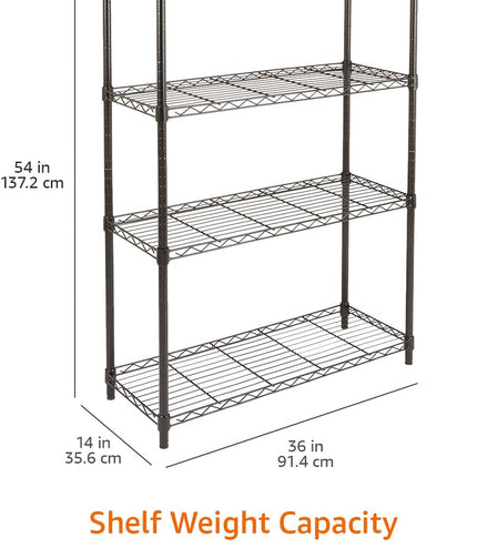 4-Shelf Storage Unit with Height Adjustable Shelves and Levelling Feet, 640 Kg Max Weight, Black, 35.6 Cm D X 91.4 Cm W X 137.1 Cm H
