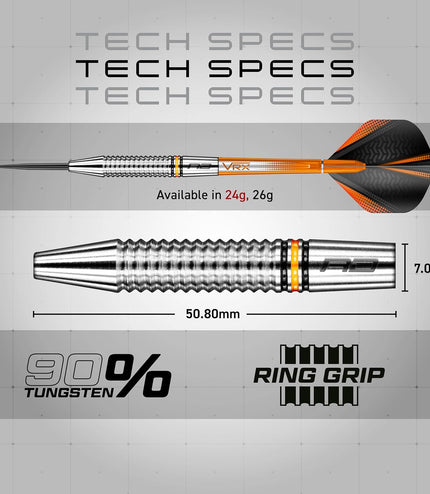 Amberjack Tungsten Darts Set with Darts Flights & Dart Stems (Shafts) – Professional 90% Tungsten Premium Darts Set – Available in 22G, 23G, 24G, 25G, 26G, 27G, 28G, 30G