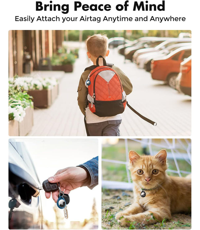 360° Protective Case for Airtag, [4-Pack] Airtags Keyring Holder, Scratch-Resistant, Lock Design, Keychain for Airtag, TPU Full Cover Case for Key, Bag, Luggage, Pet Collar (Black&Blue)