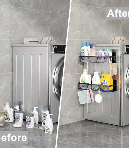 Magnetic Spice Rack for Refrigerator, 2 Pack Magnetic Shelf, Fridge Magnet Organizer with Moveable 4 Hooks, Magnet Fridge Shelf for Kitchen Organization and Storage (2 Pack)