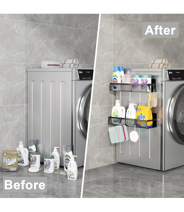 Magnetic Spice Rack for Refrigerator, 2 Pack Magnetic Shelf, Fridge Magnet Organizer with Moveable 4 Hooks, Magnet Fridge Shelf for Kitchen Organization and Storage (2 Pack)