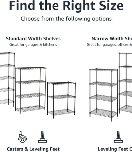 4-Shelf Storage Unit with Height Adjustable Shelves and Levelling Feet, 640 Kg Max Weight, Black, 35.6 Cm D X 91.4 Cm W X 137.1 Cm H