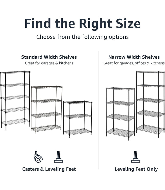 4-Shelf Storage Unit with Height Adjustable Shelves and Levelling Feet, 640 Kg Max Weight, Black, 35.6 Cm D X 91.4 Cm W X 137.1 Cm H
