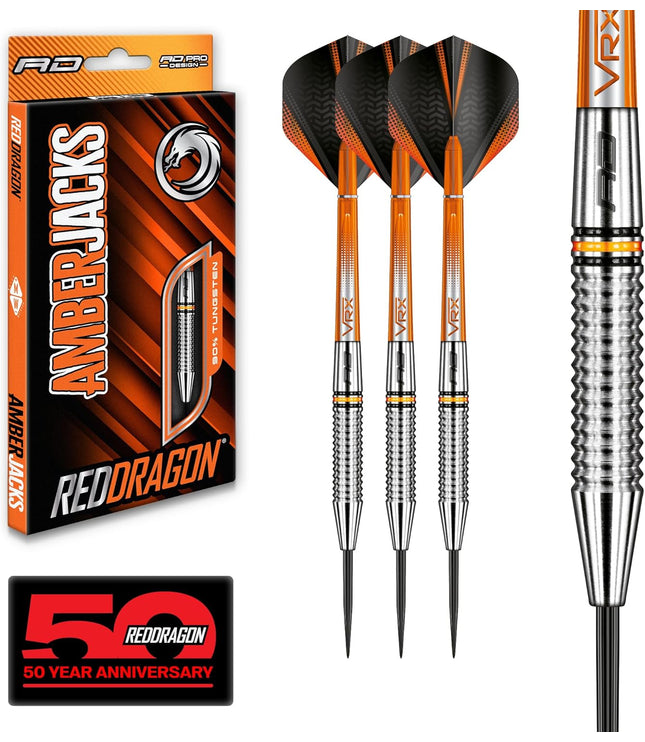 Amberjack Tungsten Darts Set with Darts Flights & Dart Stems (Shafts) – Professional 90% Tungsten Premium Darts Set – Available in 22G, 23G, 24G, 25G, 26G, 27G, 28G, 30G
