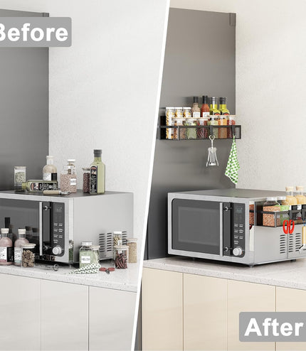 Magnetic Spice Rack for Refrigerator, 2 Pack Magnetic Shelf, Fridge Magnet Organizer with Moveable 4 Hooks, Magnet Fridge Shelf for Kitchen Organization and Storage (2 Pack)