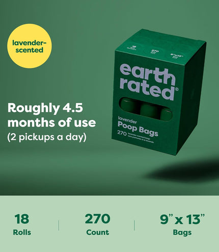 Dog Poo Bags, Guaranteed Leak Proof and Extra Thick Waste Bag Refill Rolls for Dogs, Lavender Scented, 270 Count