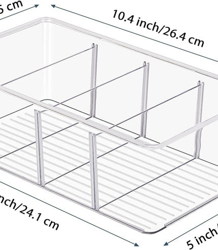4 Pack Food Storage Organizer Bins, Clear Plastic Bins for Pantry, Kitchen, Fridge, Cabinet Organization and Storage, 4 Compartment Holder Packets, Snacks, Pouches, Spice Packets