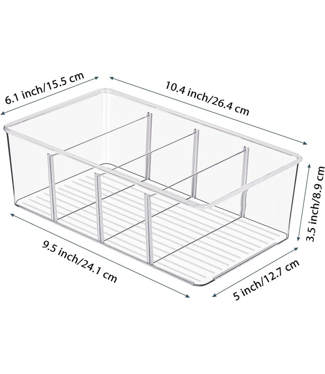 4 Pack Food Storage Organizer Bins, Clear Plastic Bins for Pantry, Kitchen, Fridge, Cabinet Organization and Storage, 4 Compartment Holder Packets, Snacks, Pouches, Spice Packets