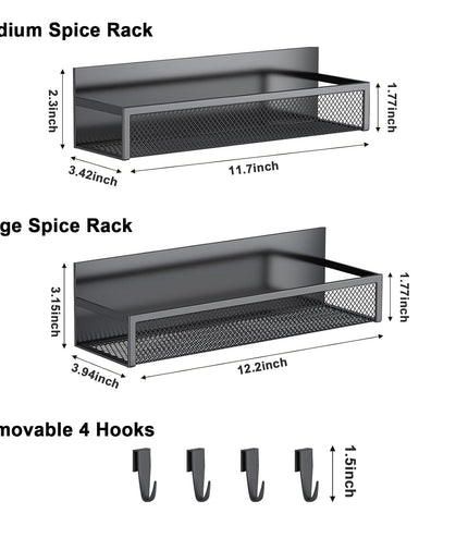 Magnetic Spice Rack for Refrigerator, 2 Pack Magnetic Shelf, Fridge Magnet Organizer with Moveable 4 Hooks, Magnet Fridge Shelf for Kitchen Organization and Storage (2 Pack)