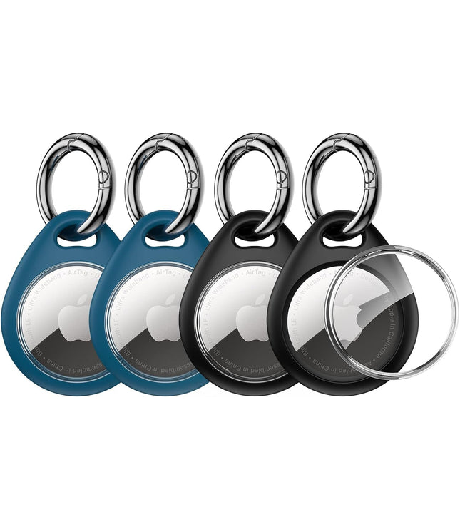 360° Protective Case for Airtag, [4-Pack] Airtags Keyring Holder, Scratch-Resistant, Lock Design, Keychain for Airtag, TPU Full Cover Case for Key, Bag, Luggage, Pet Collar (Black&Blue)